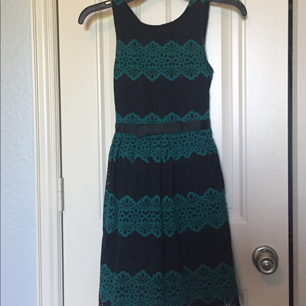 Green/Black Striped Formal Kids Dress